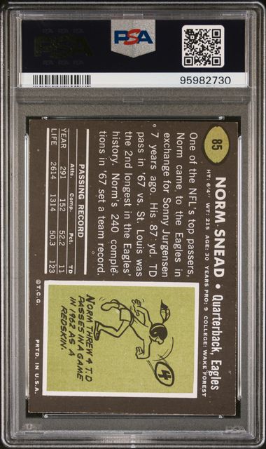 Graded 1969 Topps Norm Snead #85 Football Card PSA 6 EX-MT