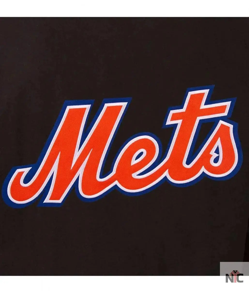 NY Mets Black Wool & Leather Jacket