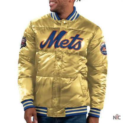 NY Mets Cooperstown Collection Bronx Puffer Satin Jacket