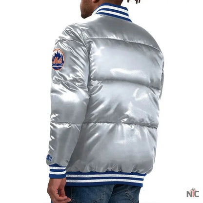 NY Mets Cooperstown Collection Bronx Puffer Satin Jacket