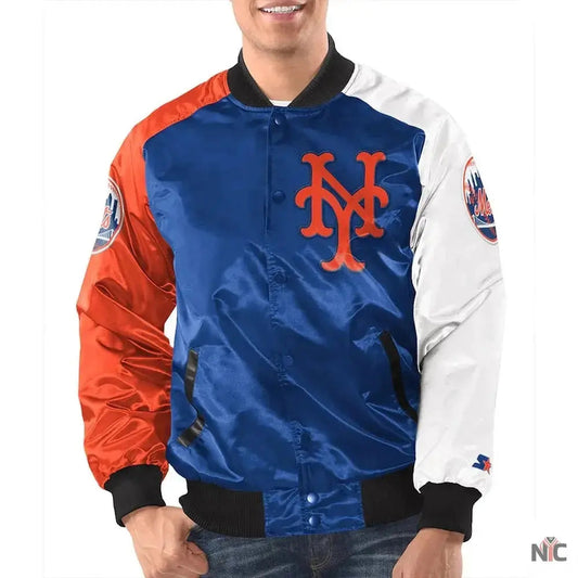 NY Mets Raglan Full-Snap Satin Jacket