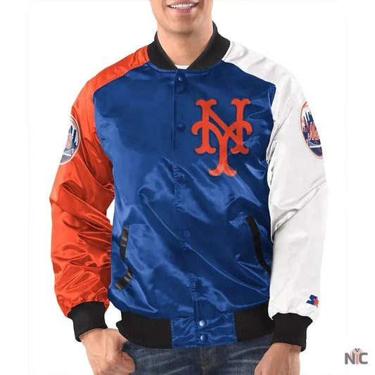 NY Mets Raglan Full-Snap Satin Jacket