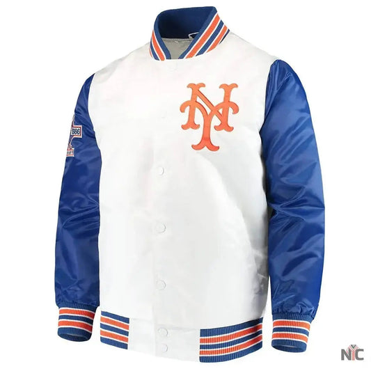 NY Mets The Legend Blue and White Satin Jacket