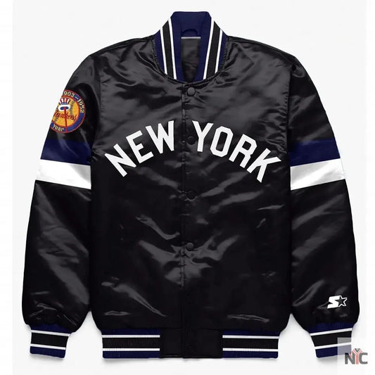 NY Yankees Home Game Black Varsity Satin Jacket