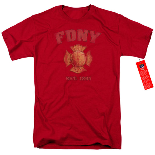 New York City Fdny Vintage Badge Mens T Shirt Cardinal Officially Licensed