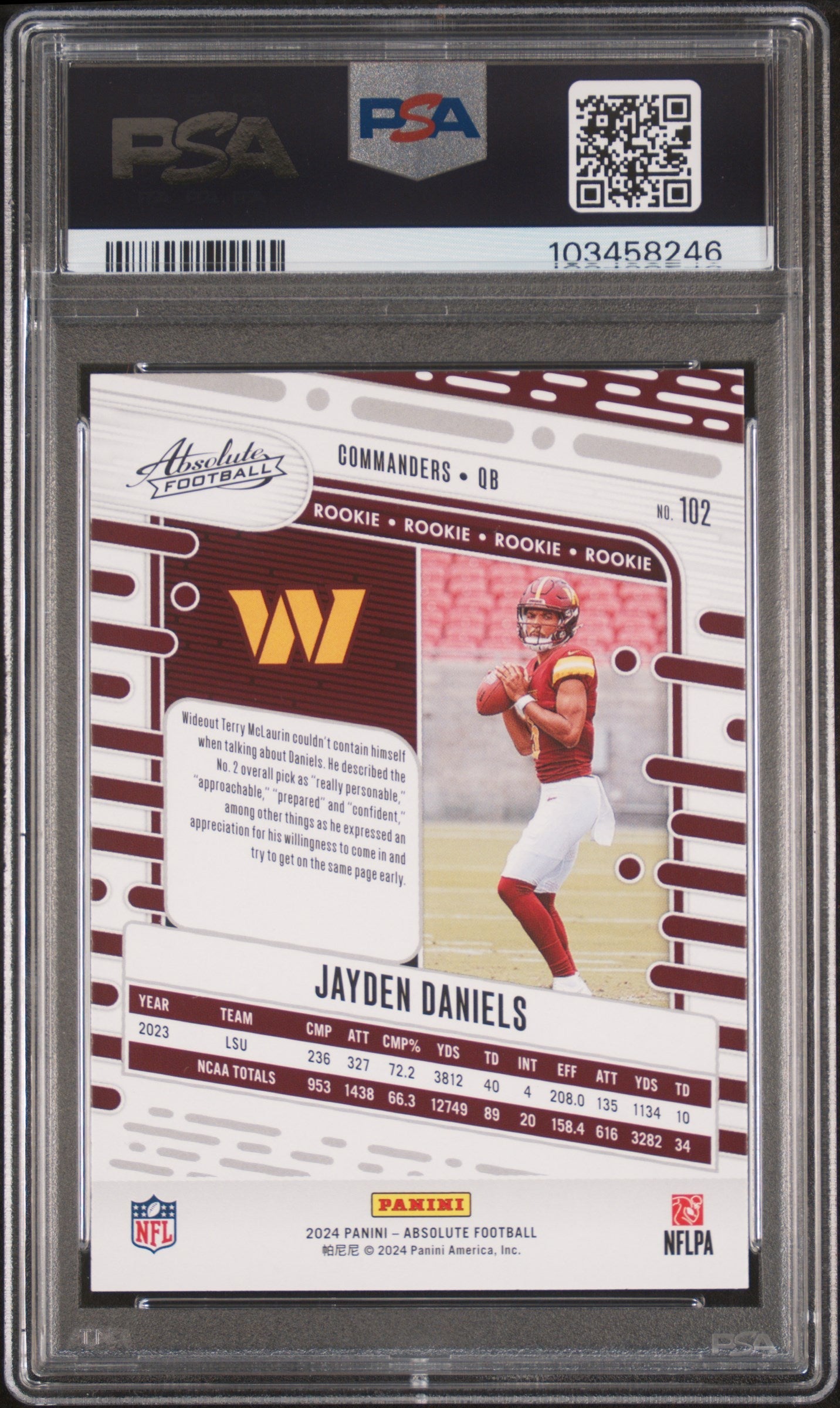 Graded 2024 Panini Absolute Jayden Daniels #102 Rookie RC Football Card PSA 10 Gem Mint