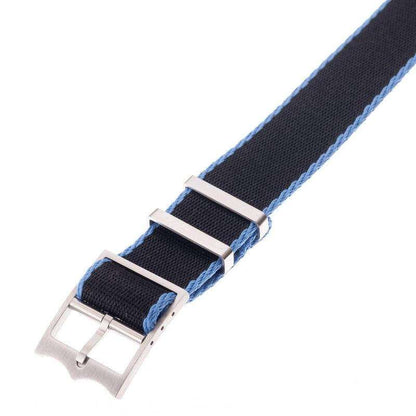 Eco-Friendly Nylon Military  Watch Strap Black - Light Blue - Tudor Watch Style