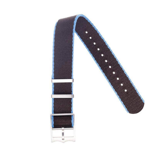 Eco-Friendly Nylon Military  Watch Strap Black - Light Blue - Tudor Watch Style