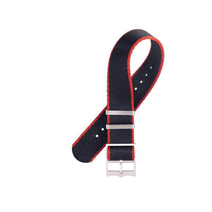 Eco-Friendly Nylon Military Watch Strap Black - Red - Single Pass -100% Eco-Friendly