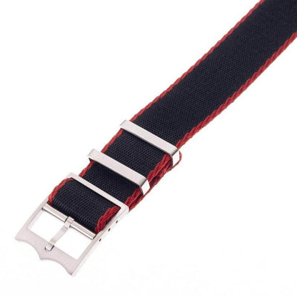 Eco-Friendly Nylon Military Watch Strap Black - Red - Single Pass -100% Eco-Friendly