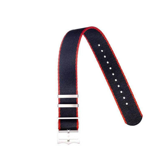 Eco-Friendly Nylon Military Watch Strap Black - Red - Single Pass -100% Eco-Friendly
