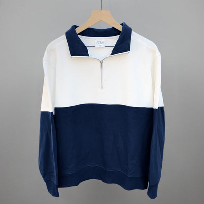 Navy/Cloud Dancer Colorblock Quarter Zip Pullover