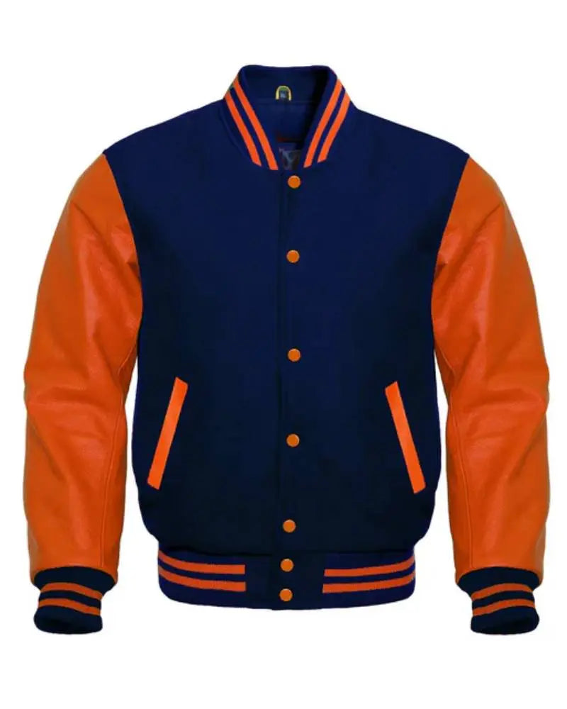 Navy Blue And Orange Varsity Jacket