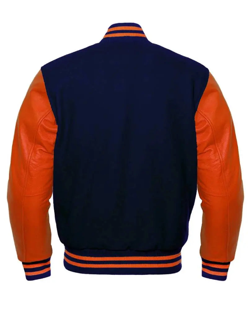 Navy Blue And Orange Varsity Jacket