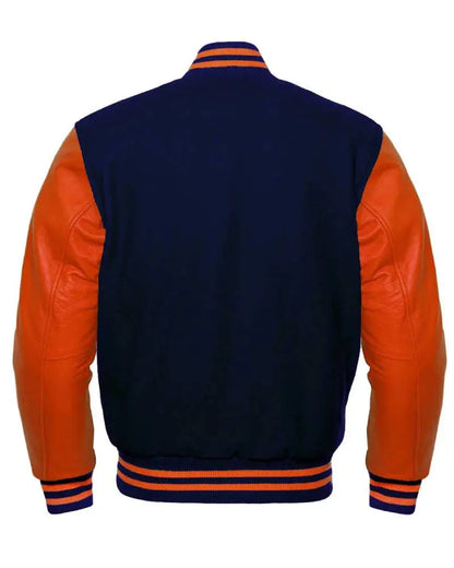 Navy Blue And Orange Varsity Jacket