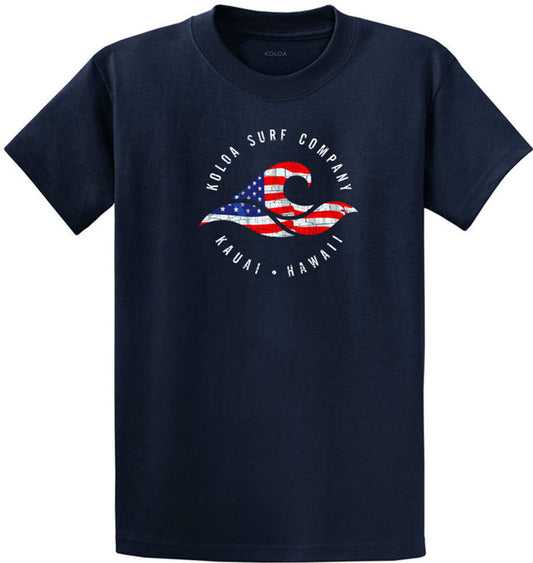 Koloa Vintage USA Flag Wave Heavyweight T-Shirt