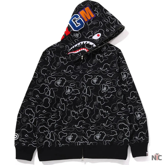 Neon Camo Shark Full Zip Hoodie Mens