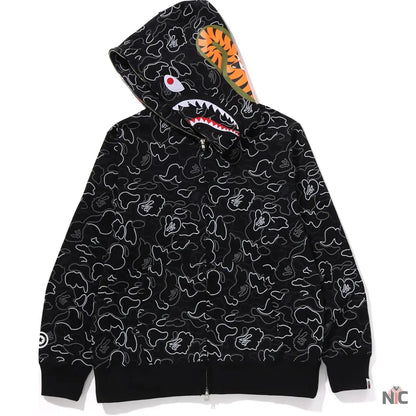 Neon Camo Shark Full Zip Hoodie Mens