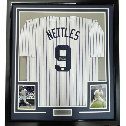 Framed Autographed/Signed Graig Nettles 35x39 New York Pinstripe Baseball Jersey JSA COA
