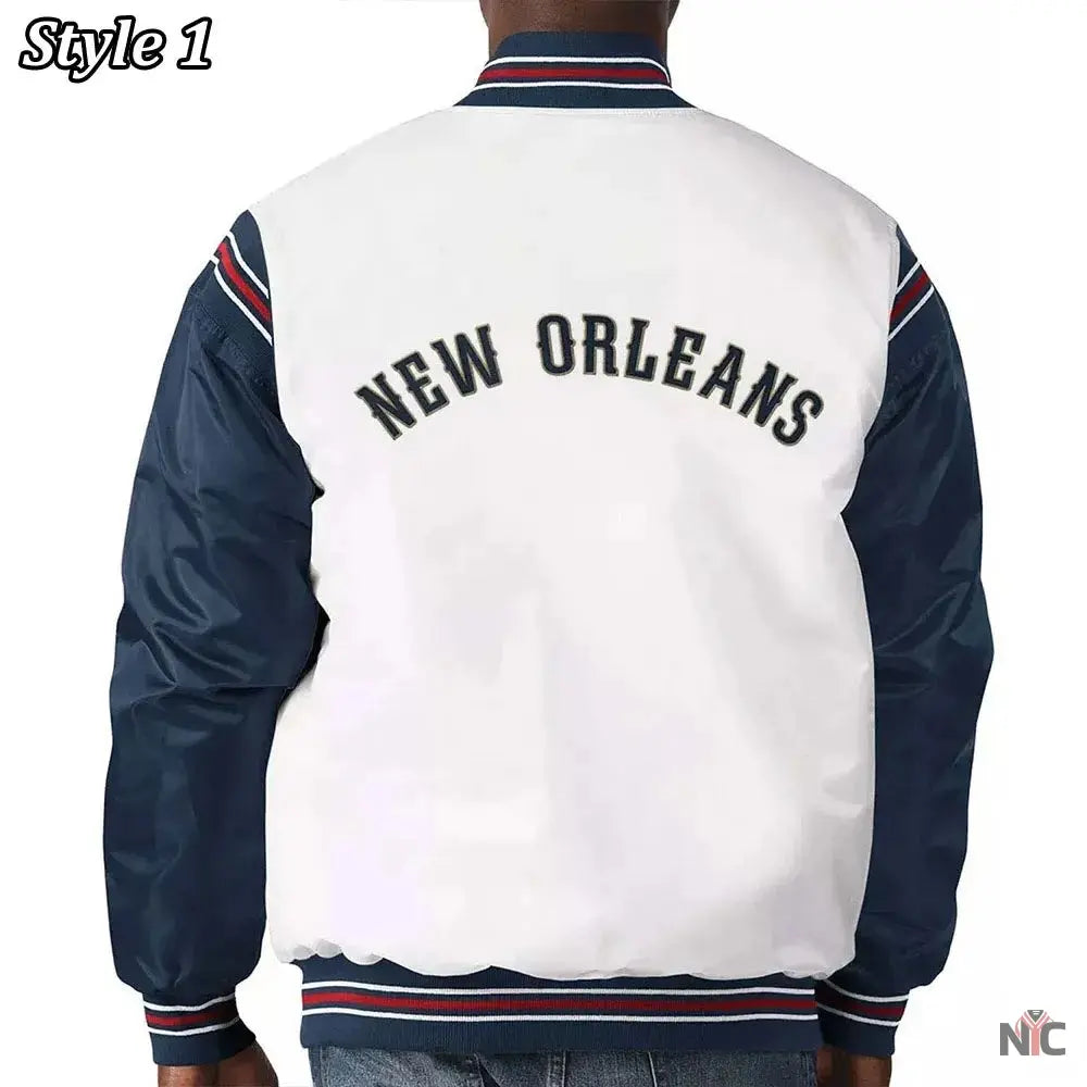 New Orleans Pelicans Renegade Varsity White Navy Jacket