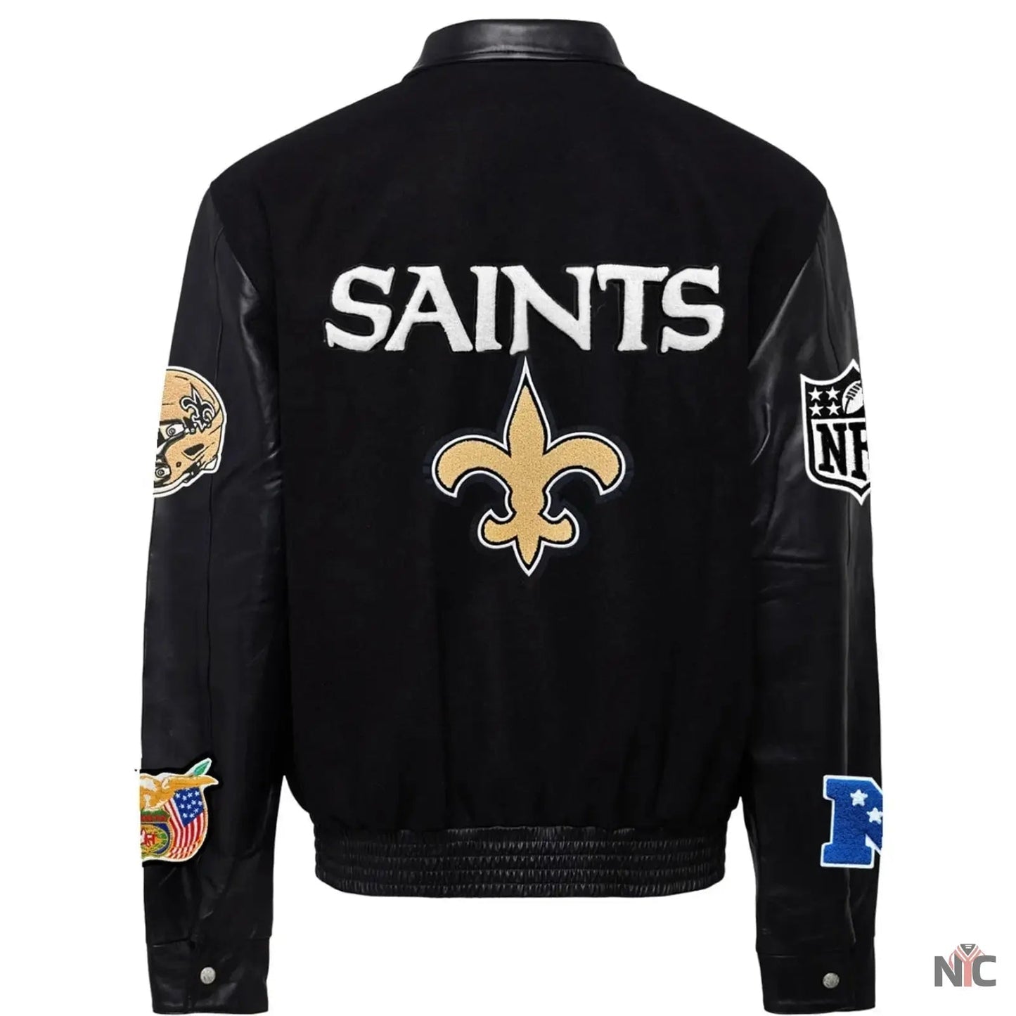 New Orleans Saints Jeff Hamilton Wool and Leather Jacket