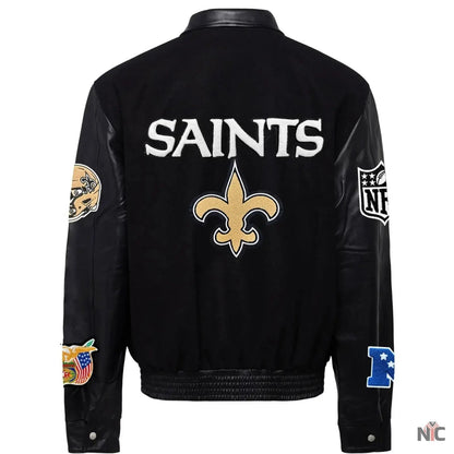 New Orleans Saints Jeff Hamilton Wool and Leather Jacket