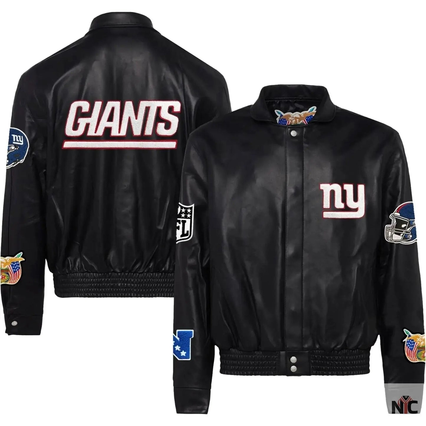 New York Giants Jeff Hamilton Black Leather Varsity Jacket