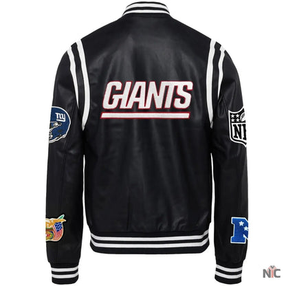 New York Giants Jeff Hamilton Classic Rib Black Leather Jacket