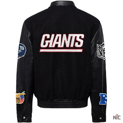 New York Giants Jeff Hamilton Wool and Leather Jacket