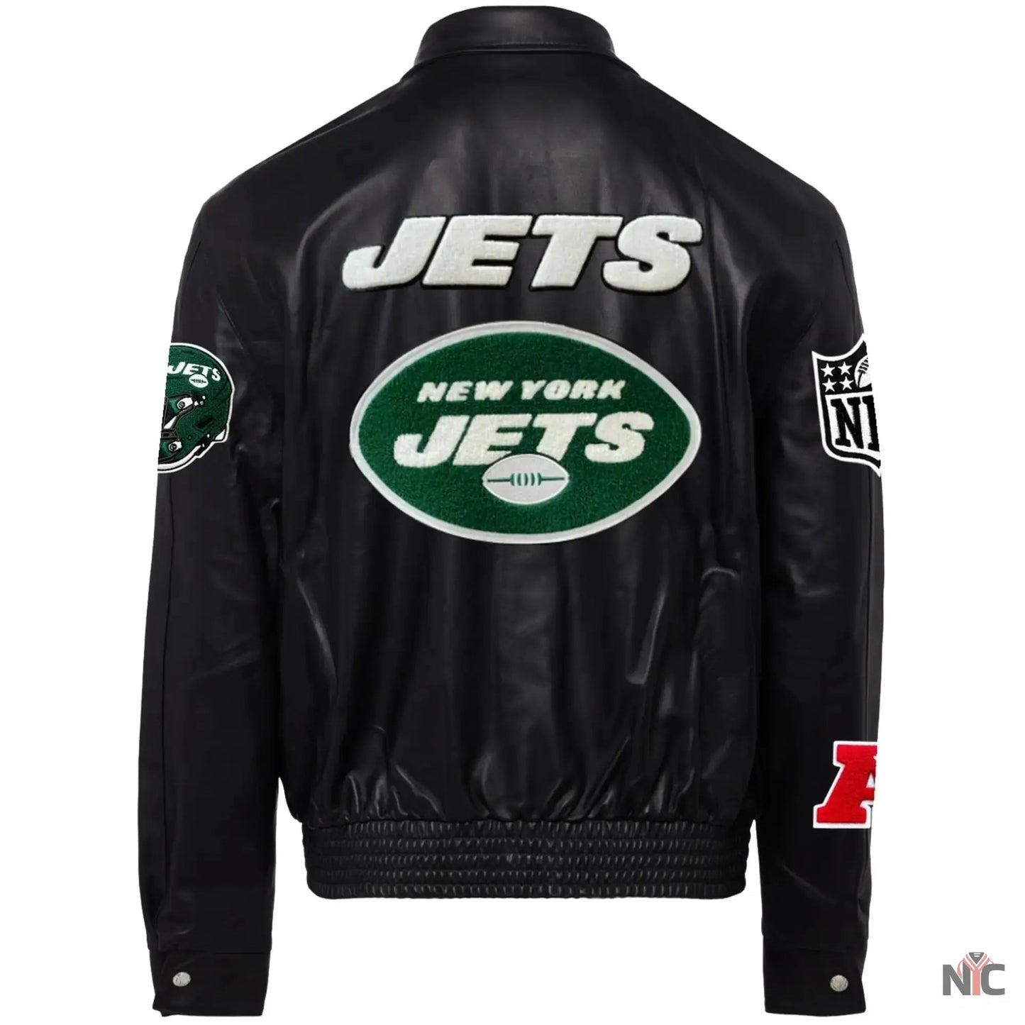 New York Jets Jeff Hamilton Black Leather Varsity Jacket