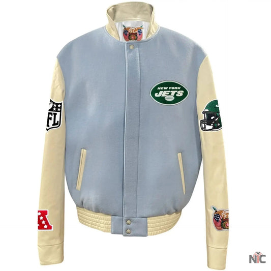 New York Jets Jeff Hamilton Wool and Leather Varsity Jacket