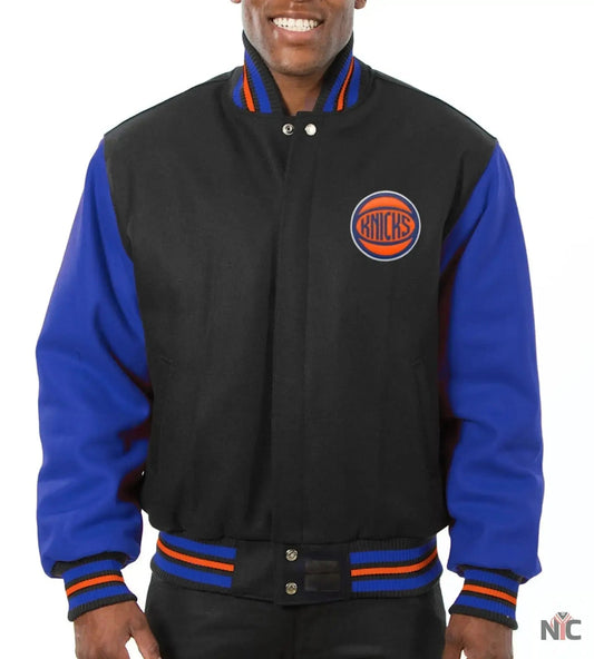 New York Knicks Black & Blue Wool Varsity Jacket
