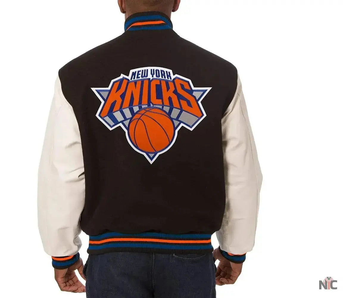 New York Knicks Black and White Varsity Jacket