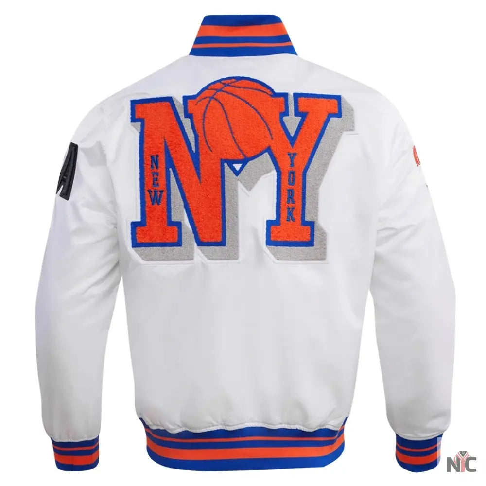 New York Knicks Mashup White Satin Varsity Jacket