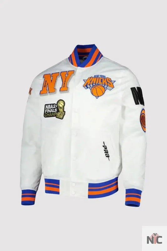New York Knicks NBA 2X Finals Champions White Varsity Jacket