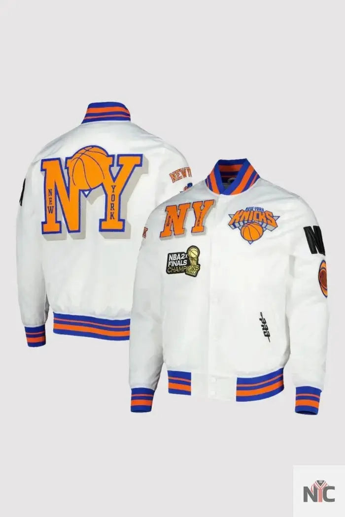 New York Knicks NBA 2X Finals Champions White Varsity Jacket