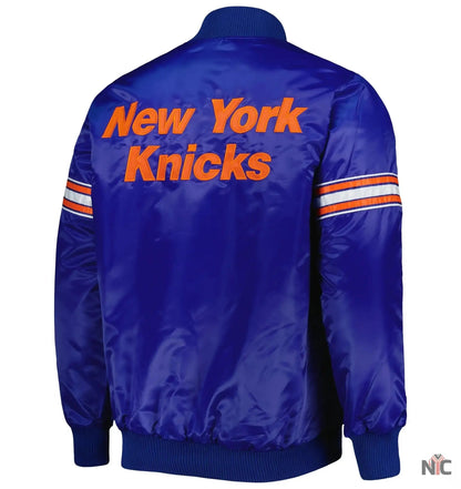 New York Knicks Pick & Roll Blue Satin Varsity Jacket