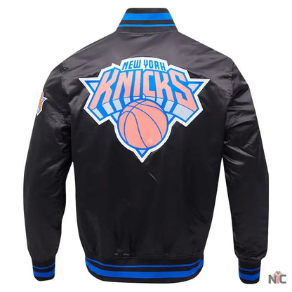 New York Knicks Script Tail Satin Varsity Jacket