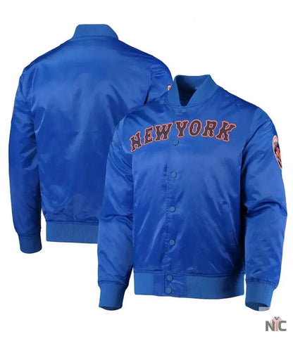 New York Mets Full-Snap Royal Blue Satin Jacket