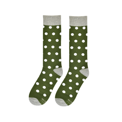Olive Green with White Polka Dot Socks