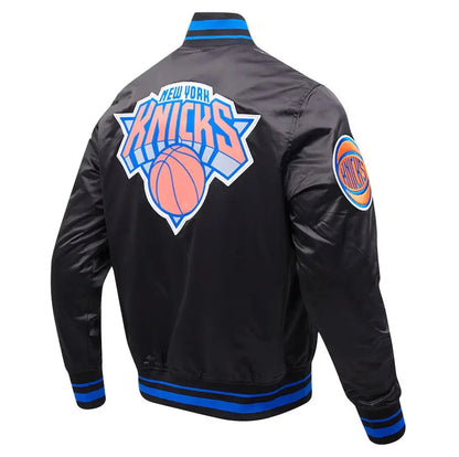New York Knicks Script Tail Satin Varsity Jacket