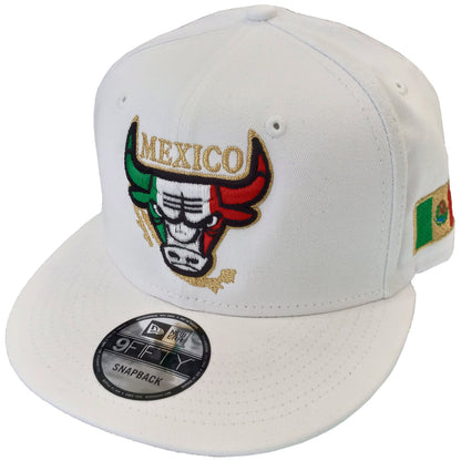 New Era Embroidered SnapBack Mexican Bull logo White Hat