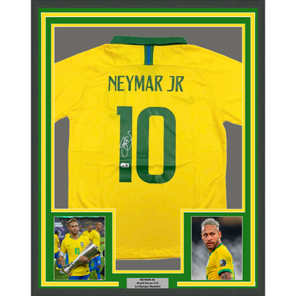 Framed Autographed/Signed Neymar Jr. 35x39 Brazil Soccer Futbol Jersey Beckett BAS COA