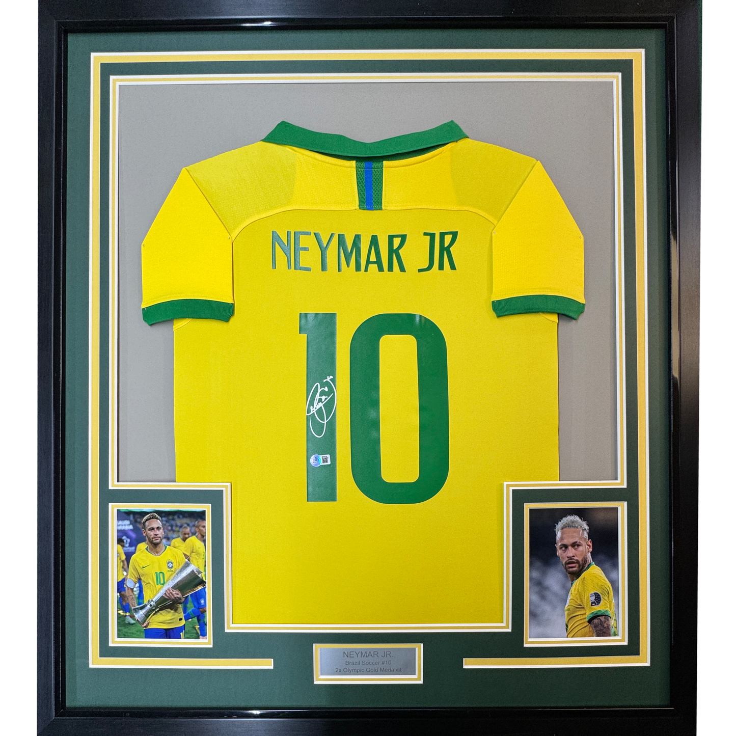 Framed Autographed/Signed Neymar Jr. 35x39 Brazil Soccer Futbol Jersey Beckett BAS COA