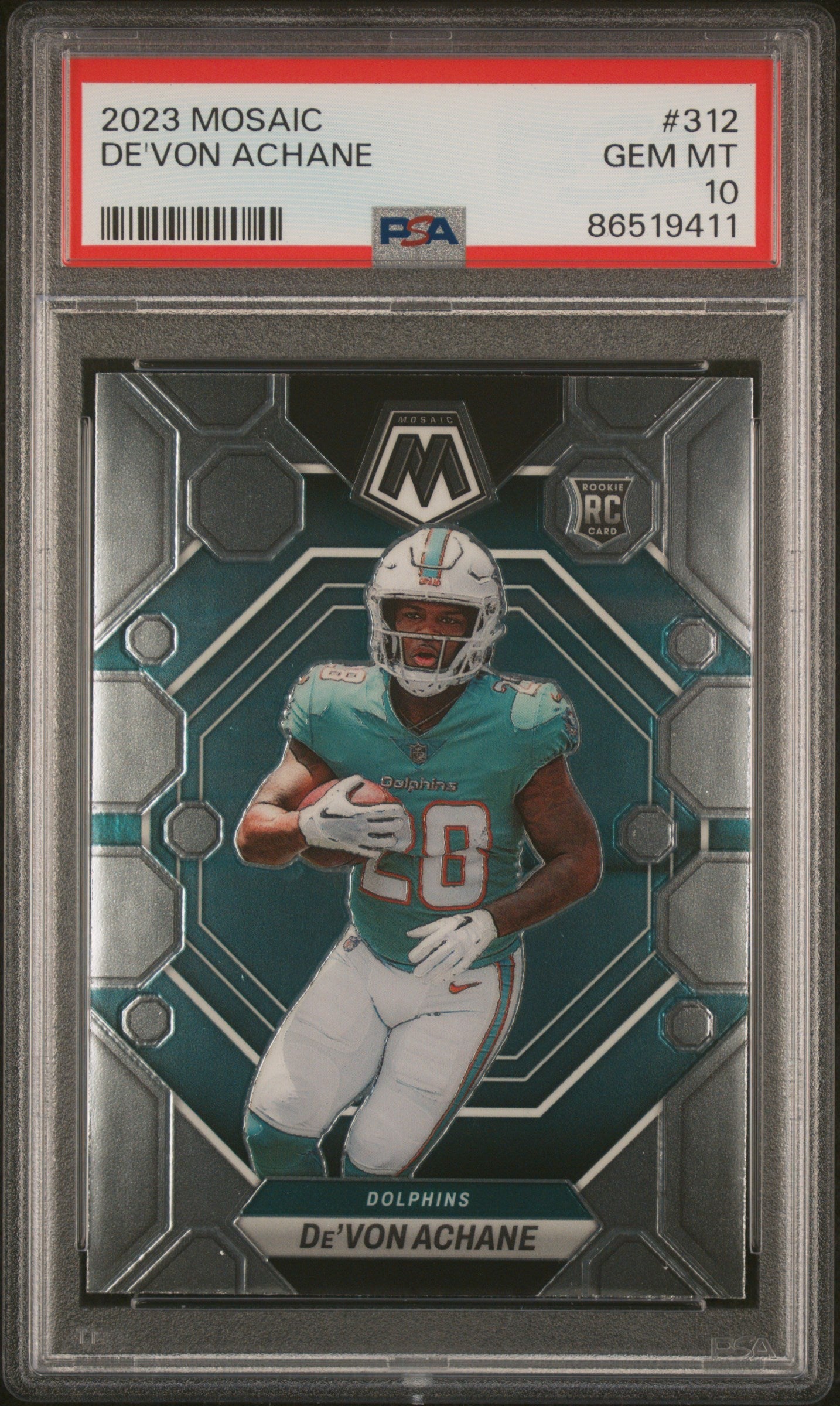 Graded 2023 Panini Mosaic Devon Achane #312 Rookie RC Football Card PSA 10 Gem Mint