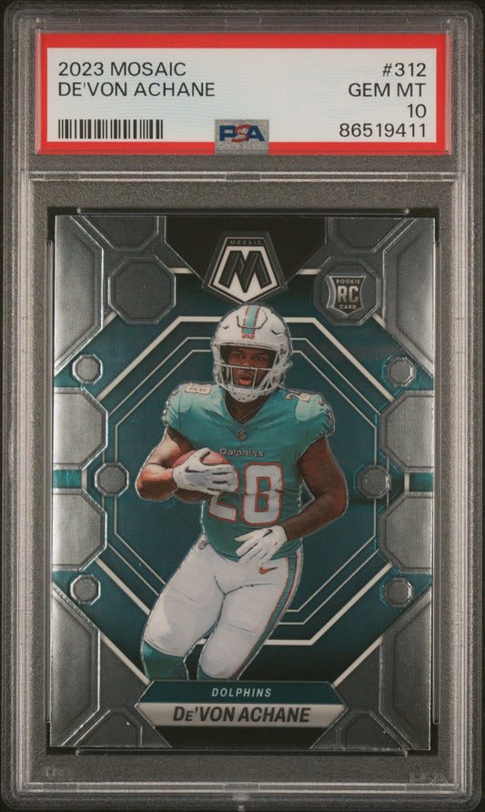Graded 2023 Panini Mosaic Devon Achane #312 Rookie RC Football Card PSA 10 Gem Mint
