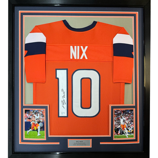 Framed Autographed/Signed Bo Nix 35x39 Denver Orange Football Jersey Beckett BAS COA