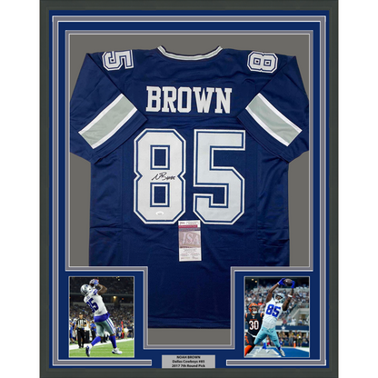 Framed Autographed/Signed Noah Brown 35x39 Dallas Blue Football Jersey JSA COA
