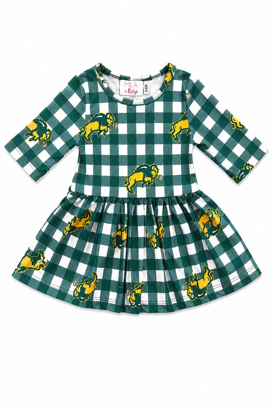 North Dakota State University Plaid Bison 3/4 Sleeve Twirl Bodysuit