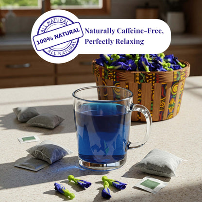 Akshit Butterfly Pea Flower ( Blue Tea ) - 75 Tea Bags, Natural Dried Butterfly Pea Flowers, Caffeine-Free,  NON-GMO